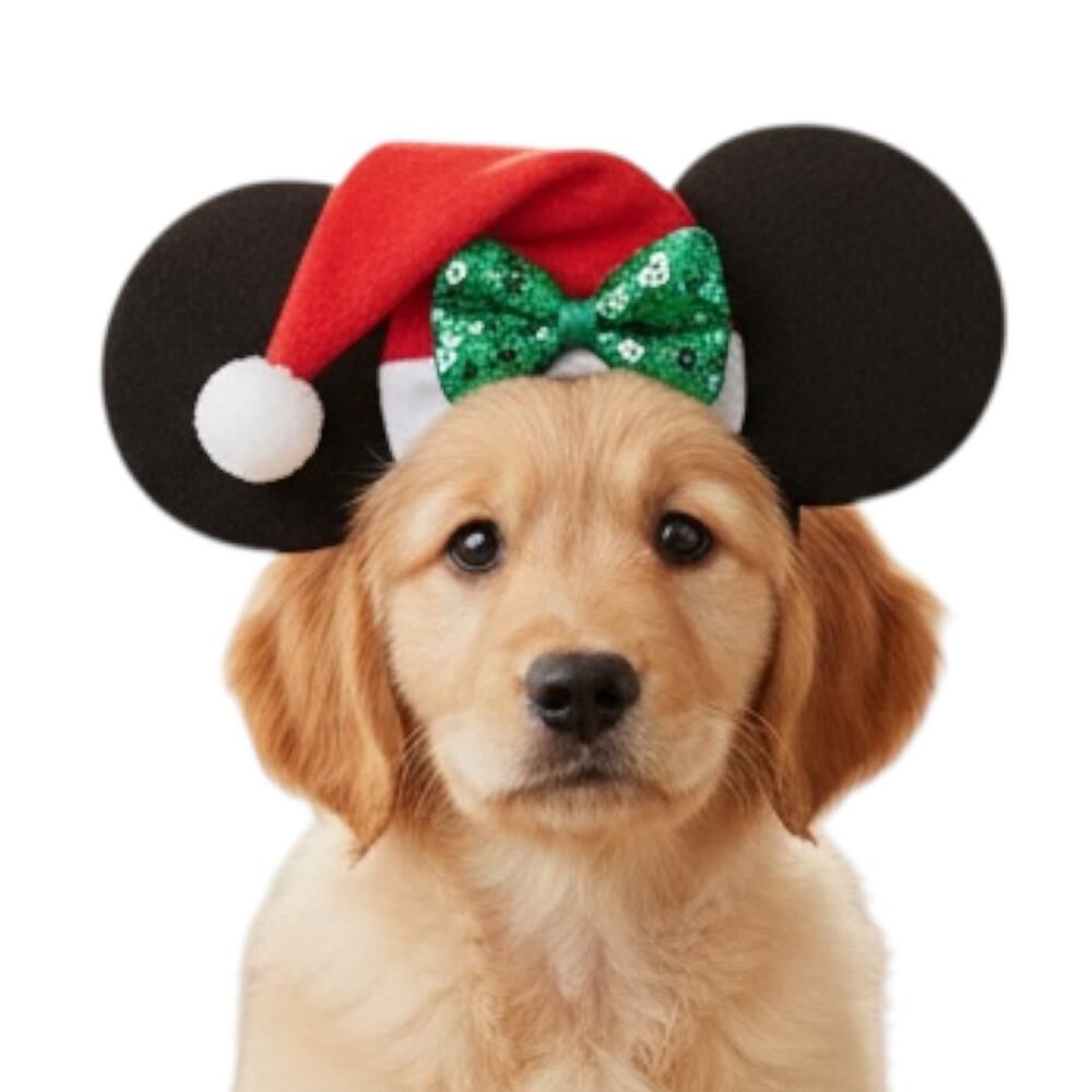 NWT Disney Rubies Pets Mickey Mouse Red Santa Hat Sequined Bow Pet Ears S/M